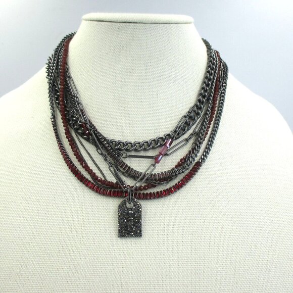 Chico's Red Multistrand Mixed Metal Upscale Short Necklace NWT - Picture 3 of 8
